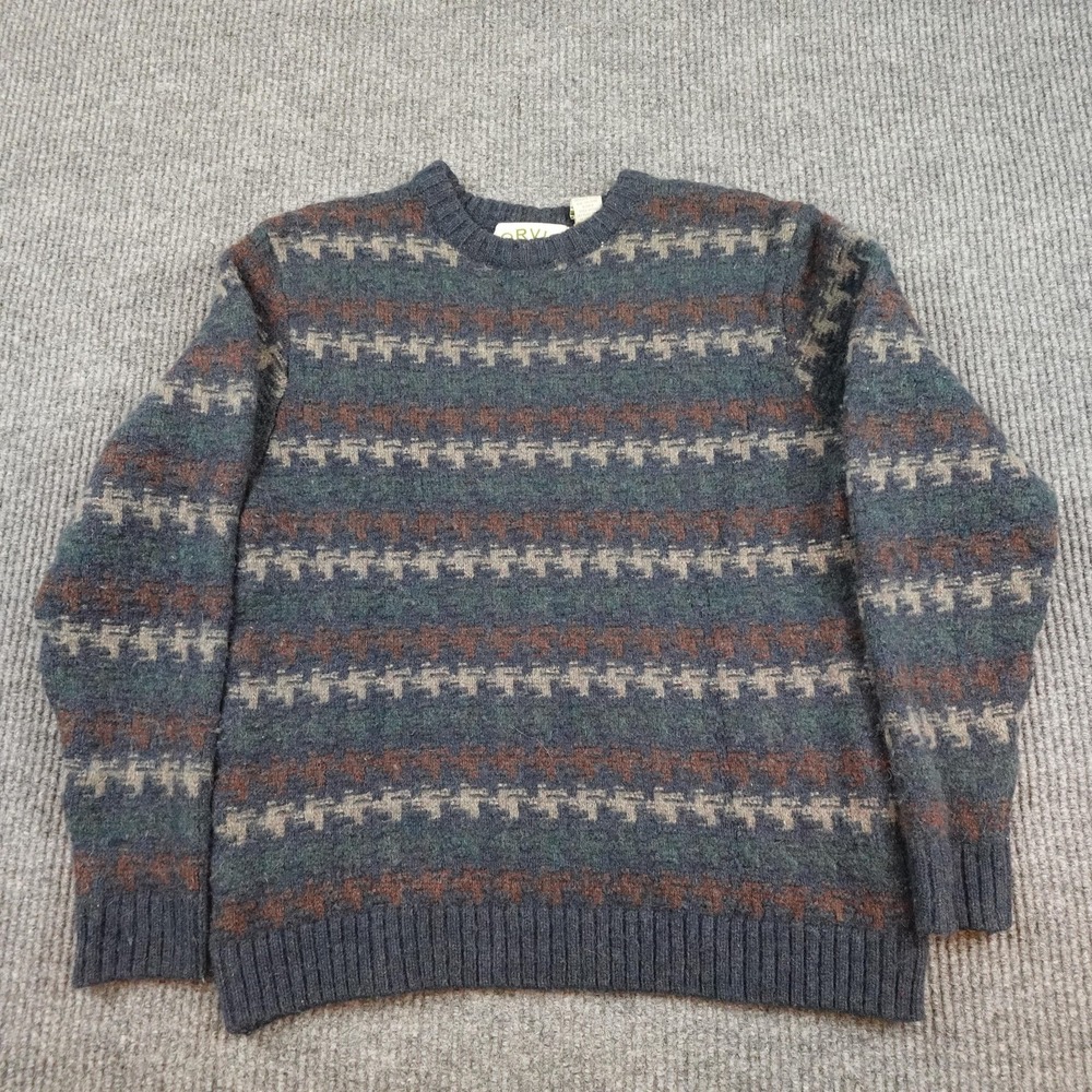 Orvis Sweater Mens Small Blue Wool Nylon Fair Isle Crewneck Knit Pullover Warm